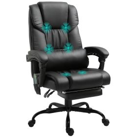 High Back Massage Office Chair with 6-Point Vibrating Pillow Lumbar Support Recliner Black