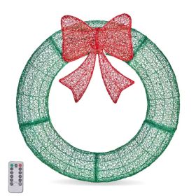 36in Pre-lit Outdoor Christmas Wreath Decoration, Lighted Metal Wreath with Red Bow, Remote Control LED Lights with Timer, for Front Door Gate Wa (Option: default title)