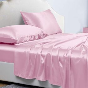 4-Piece Satin Bed Sheet Set, 14-Inch Deep Pocket (Option: Pink)