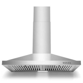 Range Hood 30 Inch, Wall Mount Range Hood Ducted/Ductless, Kitchen Hood In Stainless Steel, Vent Hood With Baffle Filters, 3 Speed Fan, Push Butt (Option: Silver)
