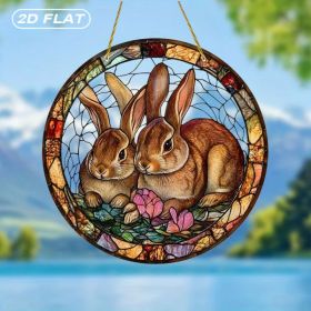 CIFbuy Acrylic Floral Rabbit Window Hanging Decor Colorful Outdoor Garden Porch Ornament(TikTok, temu pick-up service) (Option: default title)