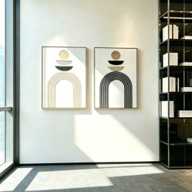 24x36 Set of 2 Framed Boho Abstract Wall Art, Neutral Antique White & Black Beige Textured Canvas Painting, Modern Decor for Living Room Bedroom, (Option: Antique Black)