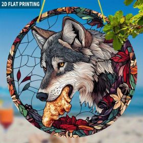 CIFbuy Autumn Floral Bohemian Wolf Acrylic Hanging Wall Art Home Decor Thanksgiving Gift (TikTok, temu pick-up service) (Option: default title)