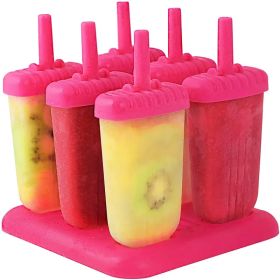 6Pcs Popsicle Molds Reusable Ice Cream DIY Ice Pop Maker Ice Bar Maker Plastic Popsicle Mold For Homemade Iced Snacks (Option: Hotpink)
