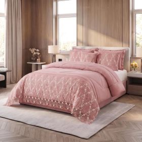 3-Piece Lace Embroidered Comforter Set with 2 Pillow Shams, Elegant Floral Bedding for Queen, King and California King Beds (Option: Pink-California King)