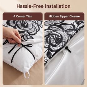 4-Piece Black And White Bohemian Floral Duvet Cover Bedding Set For Queen, King And California King (Option: QUEEN)