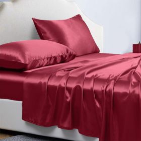 4-Piece Satin Bed Sheet Set, 14-Inch Deep Pocket (Option: Burgundy)