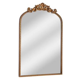 30 x 20 Antique Gold Arch Wall Vanity Mirror, Ornate Vintage Baroque Mirror with Decorative Scroll Crest, Beaded Frame & Keyhole Hanging for Bedr (Option: default title)
