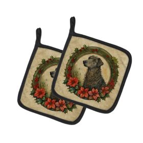 Scottish Deerhound Christmas Flowers Pair of Pot Holders Kitchen Heat Resistant Pot Holders Sets Oven Hot Pads for Cooking Baking BBQ, 7 1/2 x 7 (Option: default)