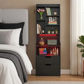 2 Drawers + 1 Shelf + 6-Shelf BedsideTable US Standard Power Supply (1 USB + 1 Type-C + 2 Triple-Prong) Storage Locker P2-12MM Particleboard Lami (Option: default title)