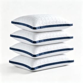 2-Pack Luxury Bed Pillows - Breathable Down Alternative Gusseted Supportive Pillows With White & Navy Blue Elegant Pattern, Soft Fiber Fill For E (Option: 4pc Queen 18x 28in)