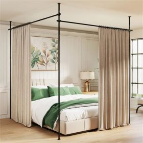 Drill-Free L-Shaped Room Divider Curtain Rod, Adjustable 28"-142"W x 4-10 ft H Heavy-Duty Partition Rod- Black (Option: default title)