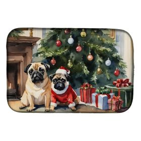 Pug Cozy Christmas Dish Drying Mat Absorbent Dish Drying Mat Pad for Kitchen Counter Dish Drainer Mat for Countertop, 14 x 21", Multicolor (Option: default)