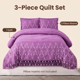 3-Piece Lace Embroidered Comforter Set with 2 Pillow Shams, Elegant Floral Bedding for Queen, King and California King Beds (Option: Purple-King)