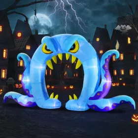 12FT Halloween Inflatables Decoration Giant Ghost With 3-Colored Flame Rotation LED Light Spooky Halloween Decorations Outdoor Blow Up Yard Decor (Option: BlueOctopusArchway)