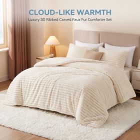 1PC Thick Reversible Plush Comforter, Soft Striped Fluffy Quilt, All Season Warm Bedding Comforter For Home Bed (Option: Beige-53x79 inch)