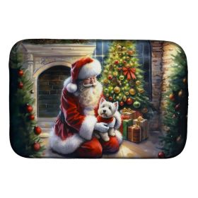 Westie and Santa Claus Dish Drying Mat Absorbent Dish Drying Mat Pad for Kitchen Counter Dish Drainer Mat for Countertop, 14 x 21", Multicolor (Option: default)