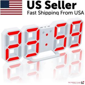 Digital 3D LED Big Wall Desk Alarm Clock Snooze 12/24 Hours Auto Brightness USB (Option: red)