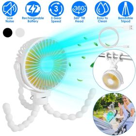 Portable Baby Stroller Fan Rechargeable Handheld Fan With Flexible Tripod Clip On Desktop Hanging Fan 3 Gear Speed With Tilt Head (Option: White)