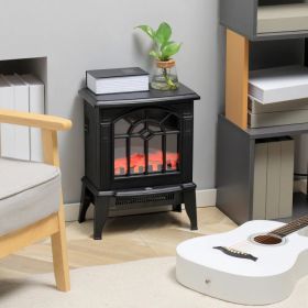 Electric Fireplace Stove, 18" Freestanding Fireplace Heater with Realistic Flame, Overheating Protection, Portable, 750W/1500W, Black (Option: default title)
