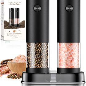 Electric Salt And Pepper Grinder Set Automatic Battery-Powered Pepper Mills Adjustable Coarseness Large Capacity With LED Kitchen Seasoning Shake (Option: BlackBlack)