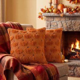 Softalker Fall Throw Pillow Covers 18x18 Set Of 2 - Rust Orange Pumpkin Decorative Cushion Covers For Autumn & Thanksgiving Home Decor (Option: Rust Orange Pumpkin)