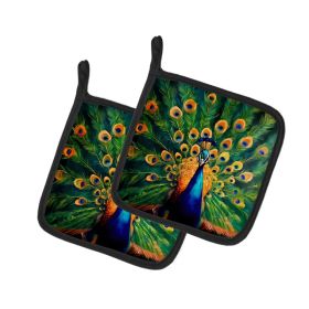 Peacock Pair of Pot Holders Kitchen Heat Resistant Pot Holders Sets Oven Hot Pads for Cooking Baking BBQ, 7 1/2 x 7 1/2 (Option: default)