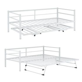 White Twin Size Metal Sofa Bed - Convertible Daybed with Pull-Out Trundle , Multi-Functional for Small Spaces (Option: default title)