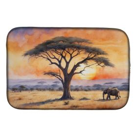 Elephants Savanna Sunrise Dish Drying Mat Absorbent Dish Drying Mat Pad for Kitchen Counter Dish Drainer Mat for Countertop, 14 x 21", Multicolor (Option: default)