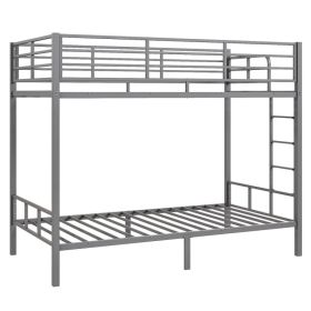 Grey Twin Bunk Bed Square Tube High Guardrail Side Ladder Opening Iron Bed (Option: default title)