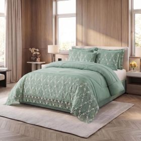 3-Piece Lace Embroidered Comforter Set with 2 Pillow Shams, Elegant Floral Bedding for Queen, King and California King Beds (Option: Green-California King)