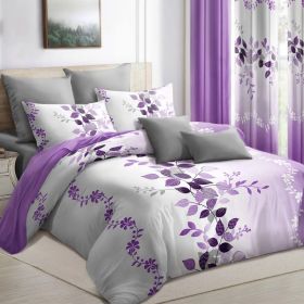 9-Piece Purple Vine Bedding & Curtain Set (Queen/King/Cal King) - Quilted Microfiber Bedspread + Sheer Curtains (Option: Purple Flower-TWIN)