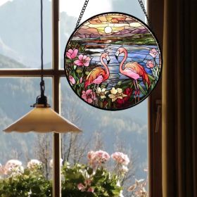CIFbuy Acrylic Flamingo Garden Sun Catcher Window Door Hanging Outdoor Home Decor Colorful Ornamental Pendant(TikTok, temu pick-up service) (Option: default title)