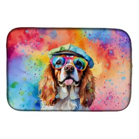 Cavalier Spaniel Hippie Dawg Dish Drying Mat Absorbent Dish Drying Mat Pad for Kitchen Counter Dish Drainer Mat for Countertop, 14 x 21", Multico (Option: default)