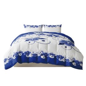 3 Piece Duvet Cover Set, US Designer Blue And White Floral Botanical Print High GSM Heavyweight Comforter Cover With Zipper Closure & Corner Ties (Option: QUEEN)
