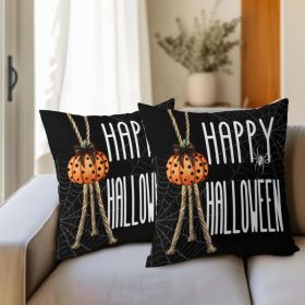 Happy Halloween Pillow Covers 18X18 Inch Pumpkin Spider Web Decorative Square Pillow Cases Black Cotton Linen Throw Pillows (Option: Black)