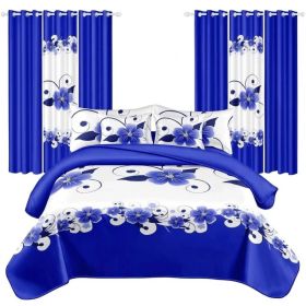 12-Piece Blue Floral Bedroom Set With Duvet Cover, Fitted Sheet, Pillowcases & Curtains, Microfiber (Option: QUEEN)