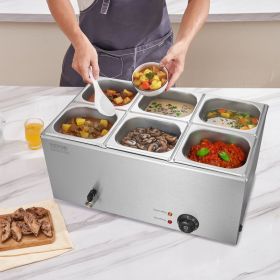 Commercial Electric Food Warmer 6-Pan Countertop Buffet 14.3QT Bain Marie (Option: Silver)