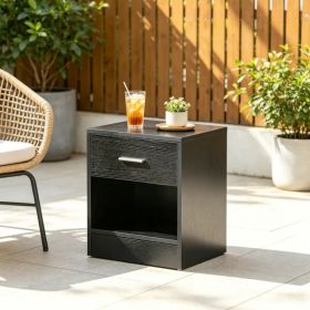 Black Wood Grain Modern Side Table with Drawer & Storage Shelf, Compact End Table for Living Room (Option: default title)