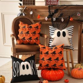 Halloween Pillow Covers 18x18 2Pcs Ghost Pumpkin Fall Home Decor (Option: Orange)