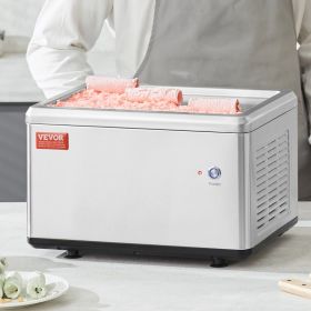 Fried Ice Cream Roll Machine, 19.3" X 14.9" Stir-Fried Ice Cream Pan, Stainless Steel Rolled Ice Cream Maker With Compressor And 2 Scrapers, For (Option: Silver)