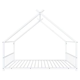 White Flat Bed House Shape with Side Guardrails Twin Children's Iron Bed (Option: default title)