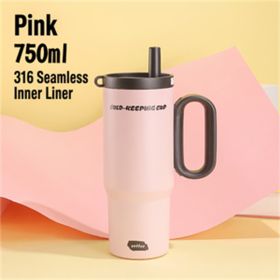 26oz Insulated Tumbler With Handle & Straw, Stainless Steel Cold Cup Keeps Drinks Cold12H Large Capacity Travel Mug, Double Wall Vacuum Insulated (Option: Pink)