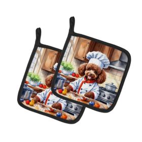 Chocolate Poodle The Chef Pair of Pot Holders Kitchen Heat Resistant Pot Holders Sets Oven Hot Pads for Cooking Baking BBQ, 7 1/2 x 7 1/2 (Option: default)