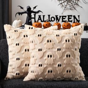 Halloween Pillow Covers 18x18 Inch 2Pcs Beige Ghost Halloween Decor (Option: Off White)