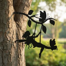 CIFbuy Haunted Metal Wall Art Gothic Swinging Elf Silhouette for Indoor Outdoor Halloween, Decor Rustproof Spooky Hanging Accent, for Patio Yard (Option: 72869351)