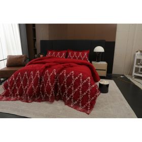 3-Piece Lace Embroidered Comforter Set with 2 Pillow Shams, Elegant Floral Bedding for Queen, King and California King Beds (Option: Red-King)