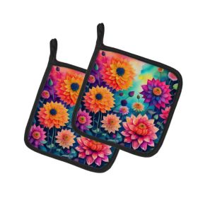 Colorful Dahlias Pair of Pot Holders Kitchen Heat Resistant Pot Holders Sets Oven Hot Pads for Cooking Baking BBQ, 7 1/2 x 7 1/2 (Option: default)