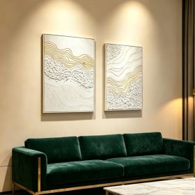 24x36 Set of 2 Framed Abstract Wall Art, Neutral Antique White Textured Canvas Painting with Gold Accents, Modern Decor for Living Room Bedroom, (Option: Antique White)