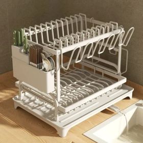 Kitchen Dish Drying Rack Large Capacity With Drain Board (Option: White)